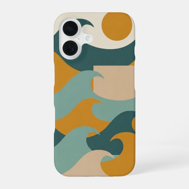 Abstract Wave and Sun iPhone 16 Case (Back)