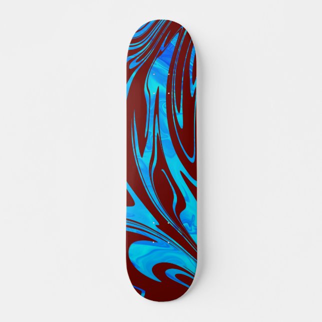 Abstract Wave Aqua Red Skateboard (Front)
