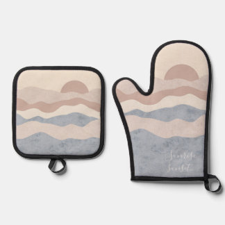 Abstract Wave Background Oven Mitt & Pot Holder Set