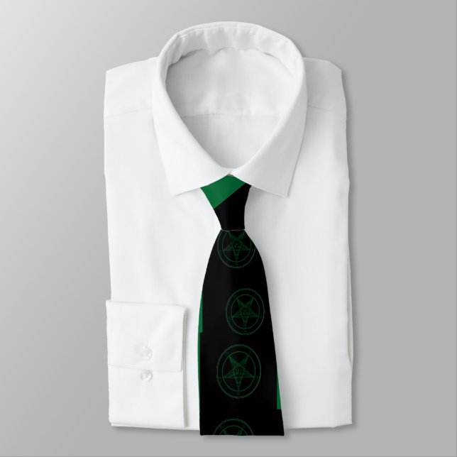 Abstract Wave Baphomet Neck Tie {Green} (Tied)