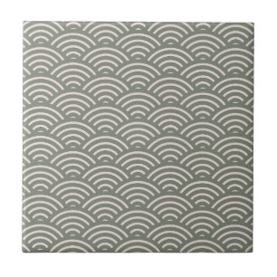 Abstract Wave Pattern Olive Green Ceramic Tile