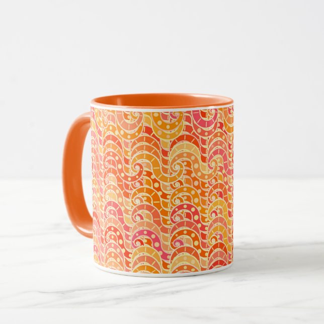 Abstract wave pattern - orange, coral and gold mug (Front Left)
