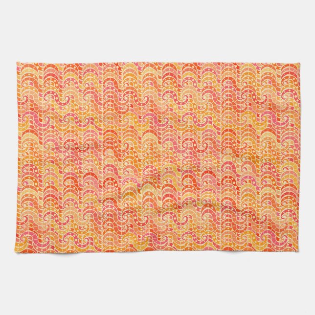 Abstract wave pattern - orange, coral and gold tea towel (Horizontal)
