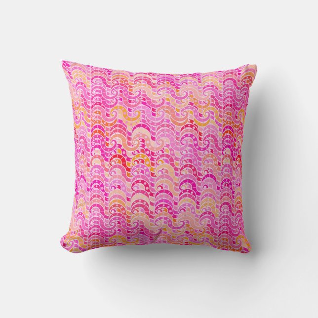 Abstract wave pattern - pink, orange and fuchsia cushion (Front)