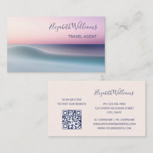 Abstract Wave Pink Turquise    QR Code Business Card
