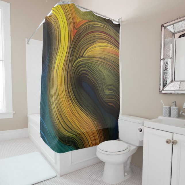 Abstract Wave Shower Curtain (In Situ)