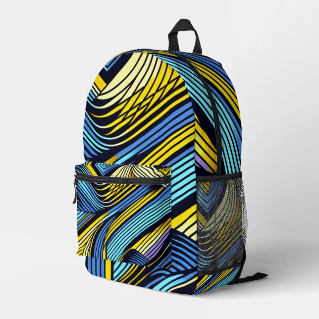 Abstract Waveform Printed Backpack (Back Corner Right)