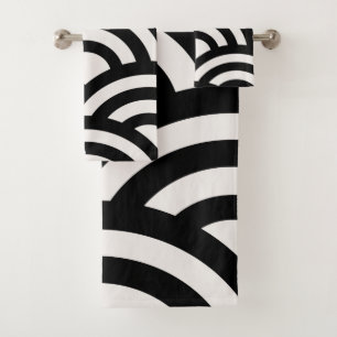 Abstract Waves, Arches, Black And White Lines Bath Towel Set