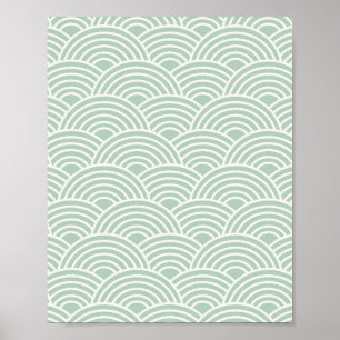 Abstract Waves Arches Sage Green Lines Poster