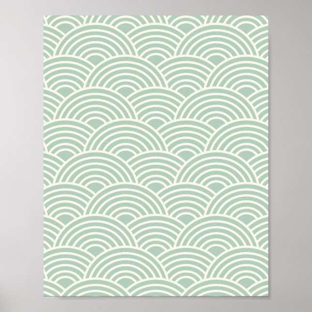 Abstract Waves Arches Sage Green Lines Poster (Front)