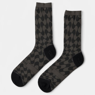 Abstract Waves Black and Grey with Text Socks