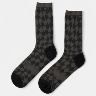 Abstract Waves Black and Grey with Text Socks