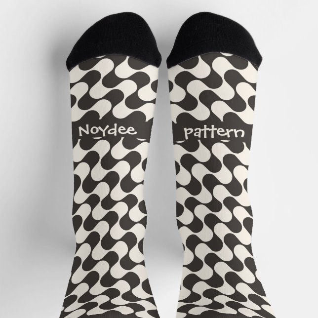 Abstract Waves Black and White with Text Socks (Top)