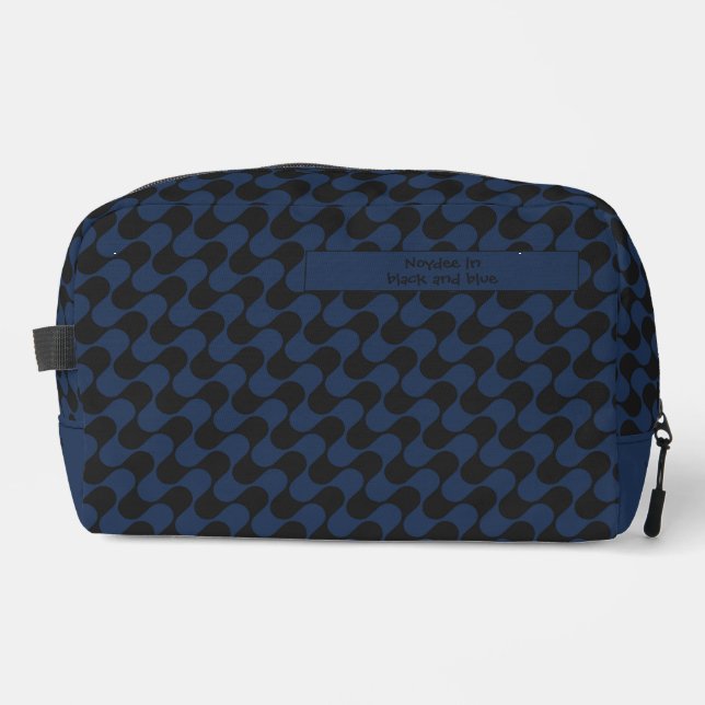 Abstract Waves Blue and Black with Text Dopp Kit (Front)