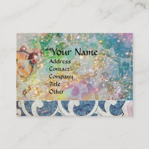 ABSTRACT WAVES Bright Teal Blue Gold Floral Swirls Business Card