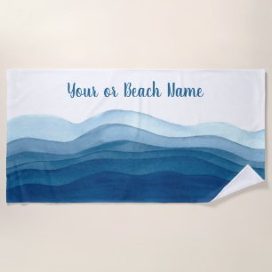 Abstract Waves custom name beach towel
