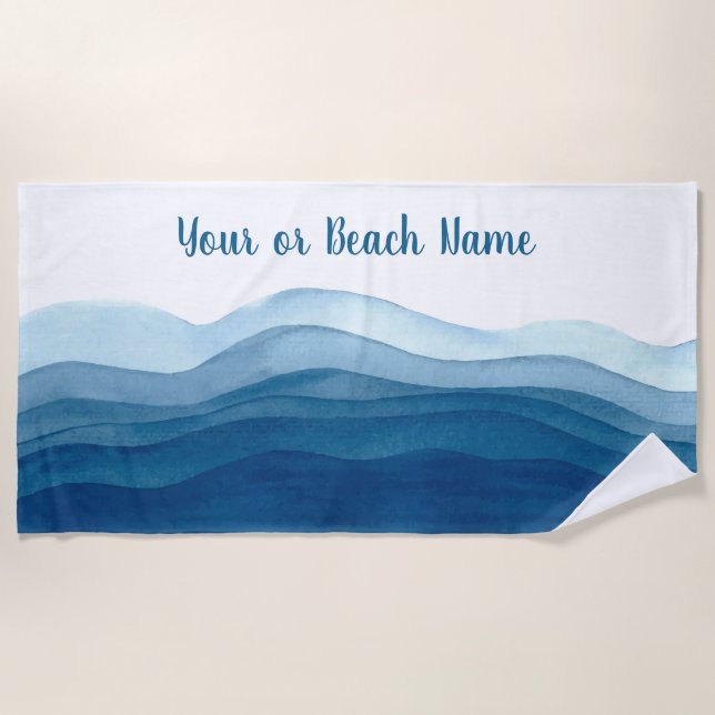 Abstract Waves custom name beach towel (Front)