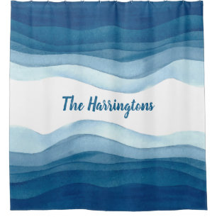 Abstract Waves custom name shower curtain