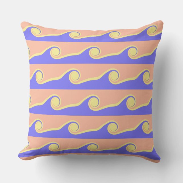 Abstract Waves in Blue & Coral Cushion (Front)