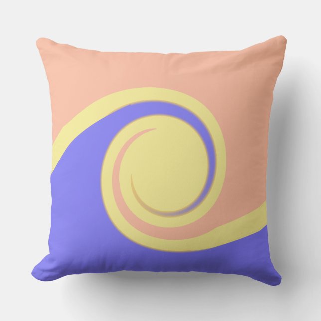 Abstract Waves in Blue Coral & Light Yellow Cushion (Front)