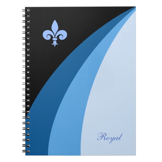 Abstract waves in blue shades & fleur de lis notebook (Front)