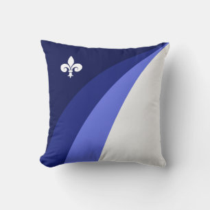 Abstract waves in blue shades & white fleur de lis cushion