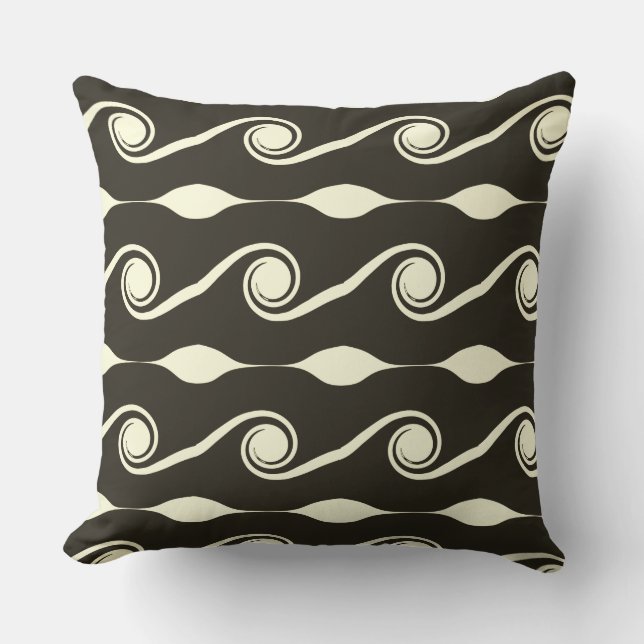 Abstract Waves in Dark Grey & Ivory Cushion (Front)