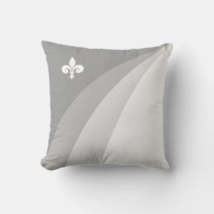 Abstract waves in grey shades & white fleur de lis cushion