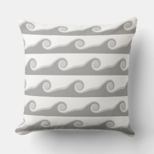 Abstract Waves in Grey & White Cushion