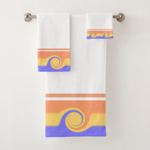 Abstract Waves in Pastel Colours on White Bath Towel Set