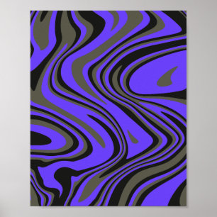 Abstract Waves in Purple, Black, & olive Grey Poster