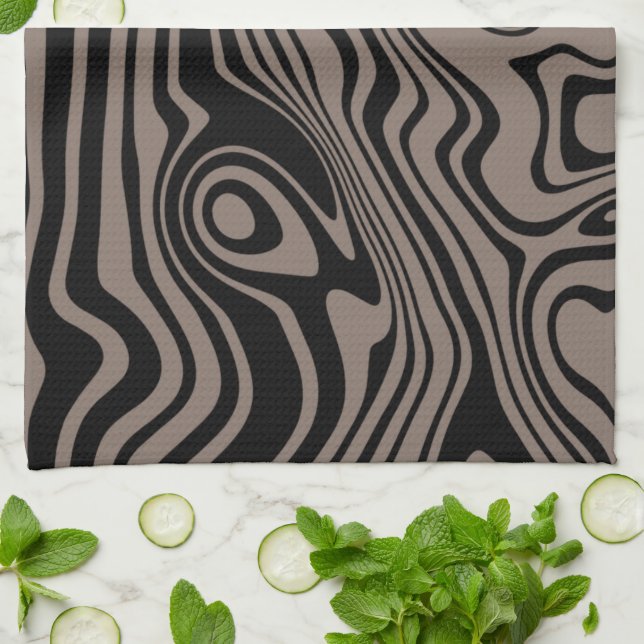 Abstract Waves Kitchen Towel Custom Colours - Brow (Folded)