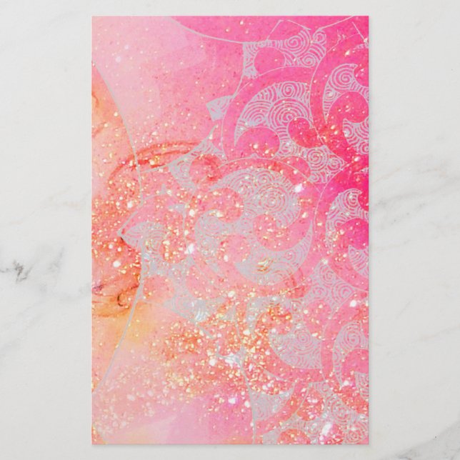 ABSTRACT WAVES L / GOLD PINK SPARKLES AND SWIRLS STATIONERY (Front)