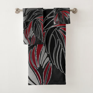 Abstract waves, lines, leaves, modern design bath towel set