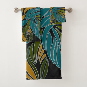 Abstract waves, lines, leaves, modern design bath towel set