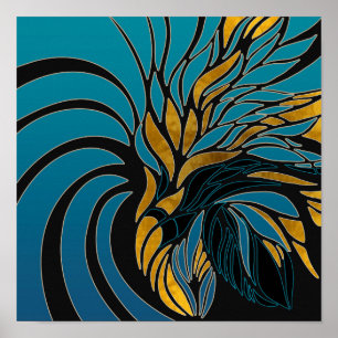 Abstract waves, lines, leaves, modern design poster