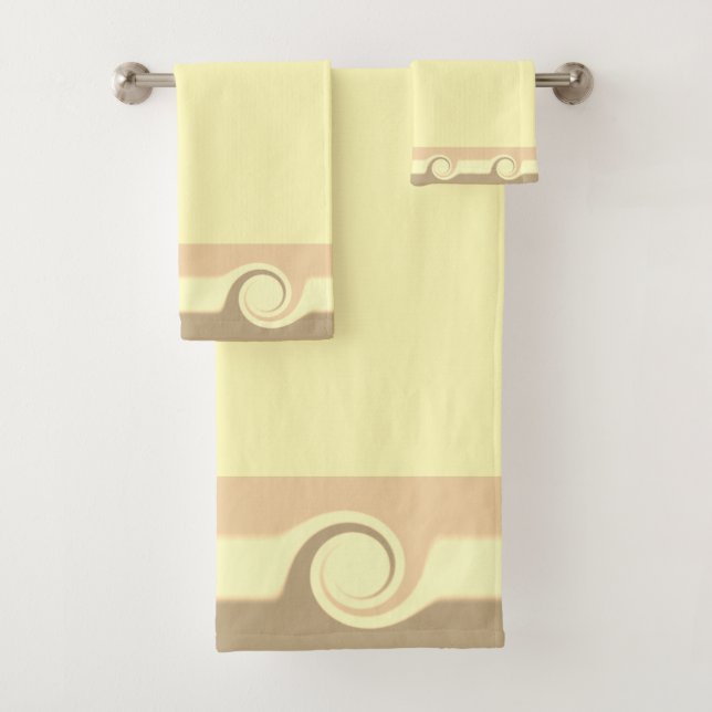 Abstract Waves on Beige & Light Yellow Bath Towel Set (Insitu)