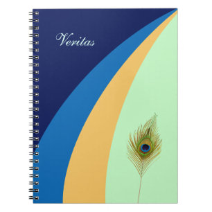 Abstract waves & peacock feather notebook