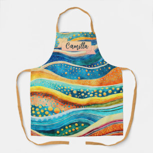 Abstract Waves Personalized All-Over Print Apron
