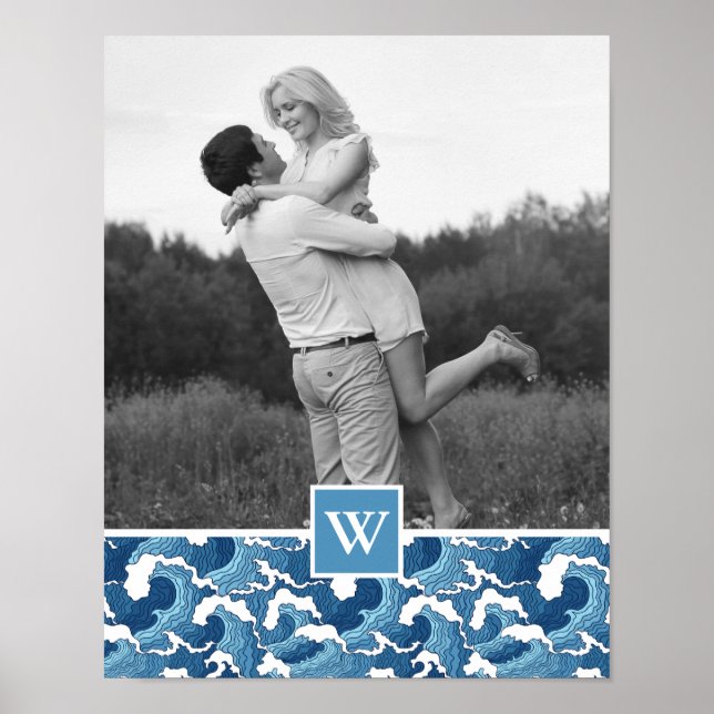 Abstract Waves | Photo with Monogram| Monogram Poster (Front)