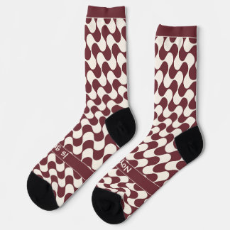 Abstract Waves Red and White with Text Socks