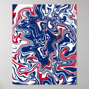 Abstract Waves with Red, Blue, and White  Poster