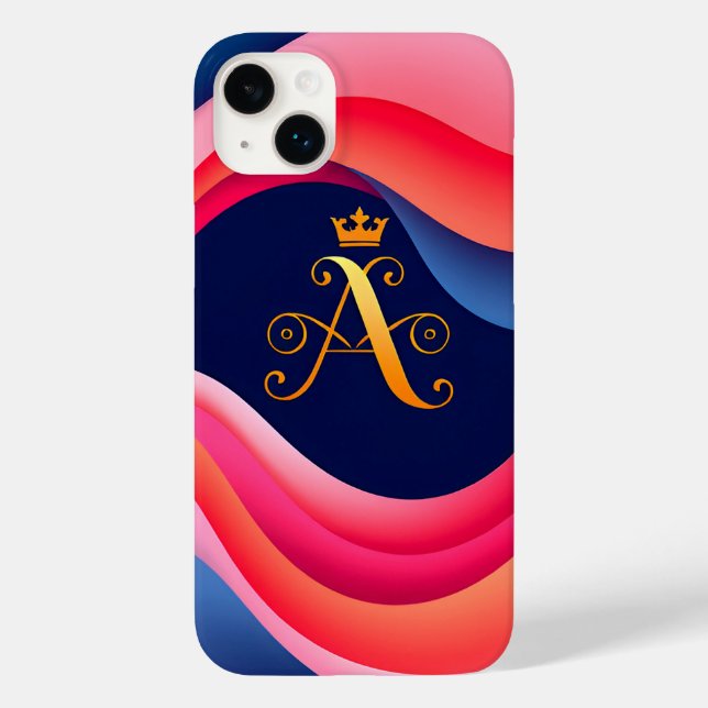 Abstract Waves with Stylish Golden Initial Case-Mate iPhone Case (Back)