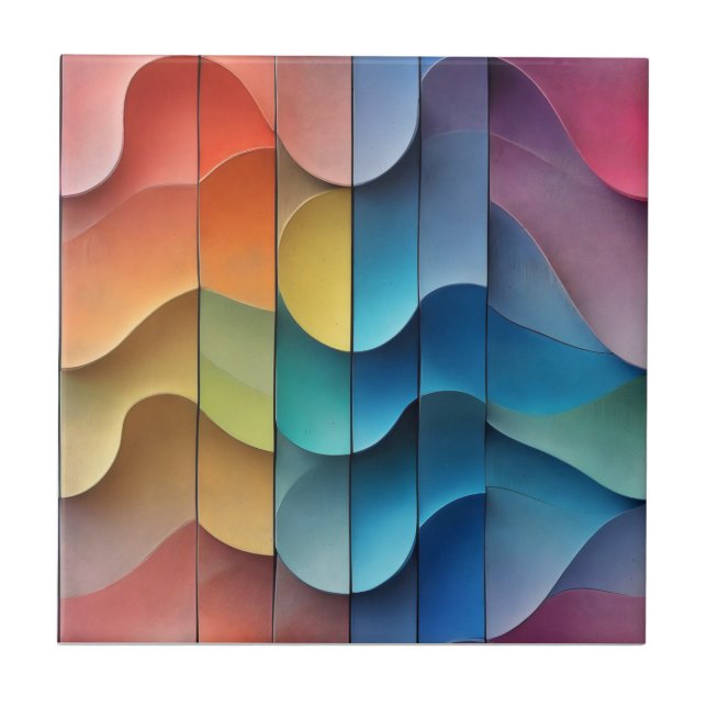 Abstract Wavy Colourful Pattern Ceramic Tile (Front)