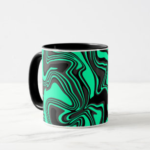 Abstract Wavy Green and Black Pattern Mug