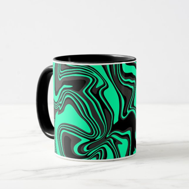 Abstract Wavy Green and Black Pattern  Mug (Front Left)