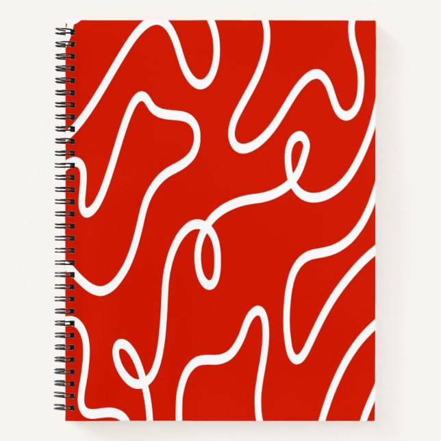Abstract Wavy Line Art Bold Red Minimalist Pattern Notebook (Front)