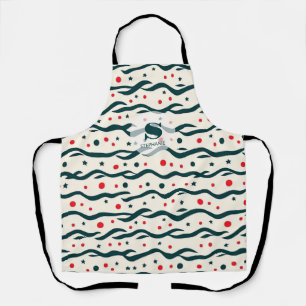 Abstract Wavy Lines and Geometric Shapes Pattern Apron