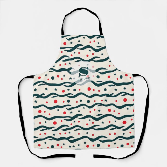 Abstract Wavy Lines and Geometric Shapes Pattern Apron (Front)