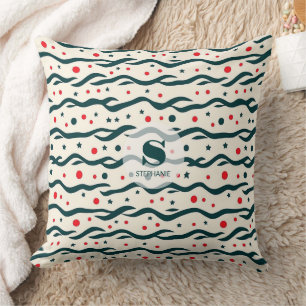 Abstract Wavy Lines and Geometric Shapes Pattern Cushion